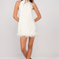 Odette Low Back Feather Trim Mini Dress Clothing Sky to Moon 