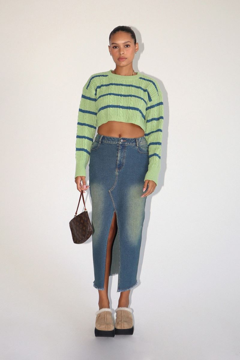 Olive Striped Sweater Clothing Bailey Rose 