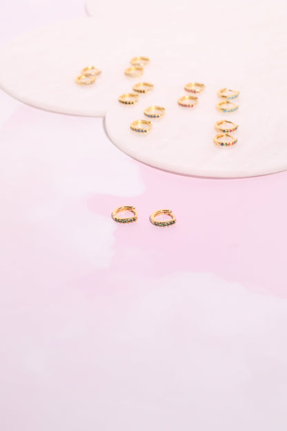 Olivia Crystal Sterling Silver Huggie Earrings Earrings mure + grand Emerald 