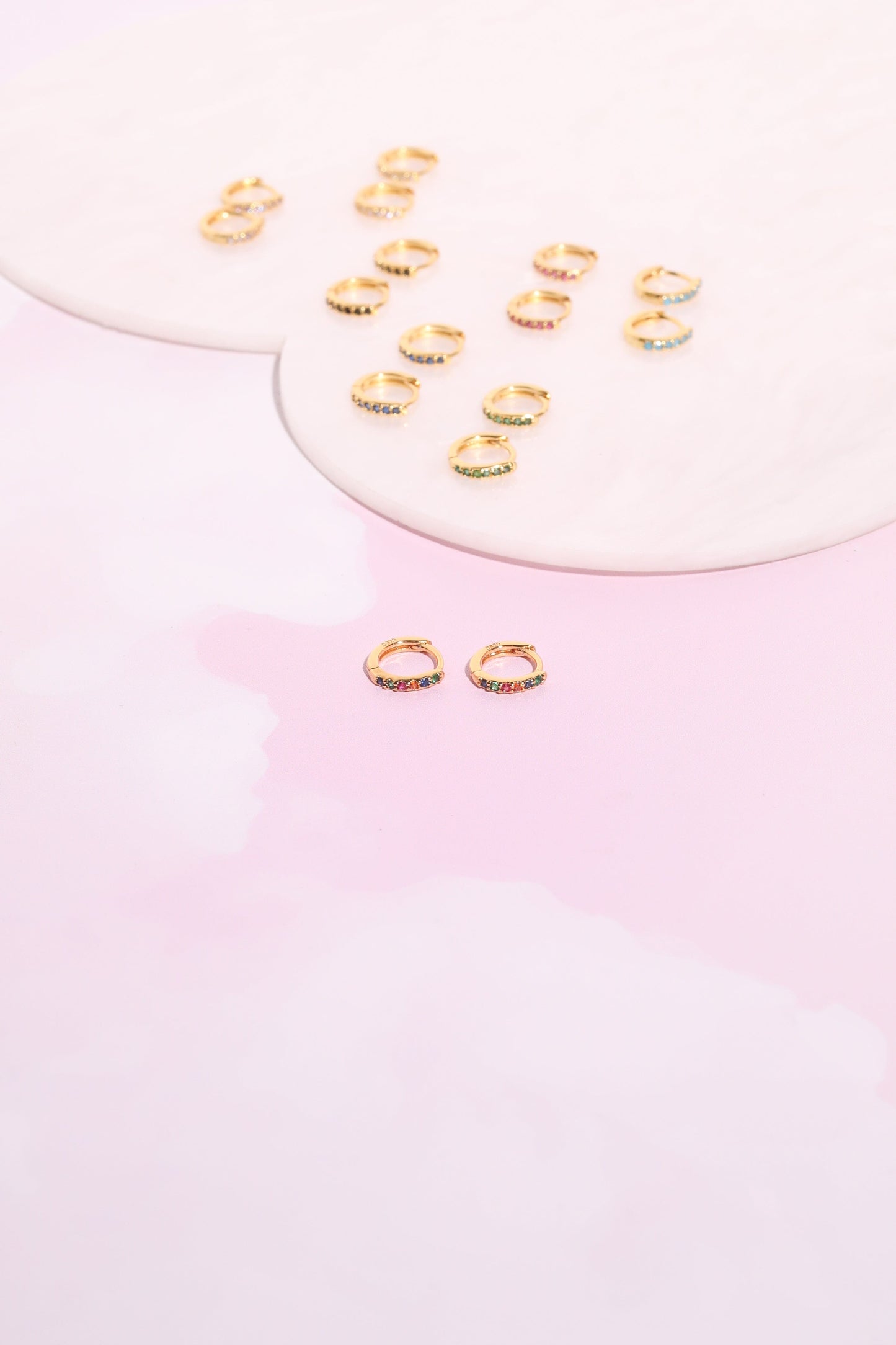 Olivia Crystal Sterling Silver Huggie Earrings Earrings mure + grand Rainbow 