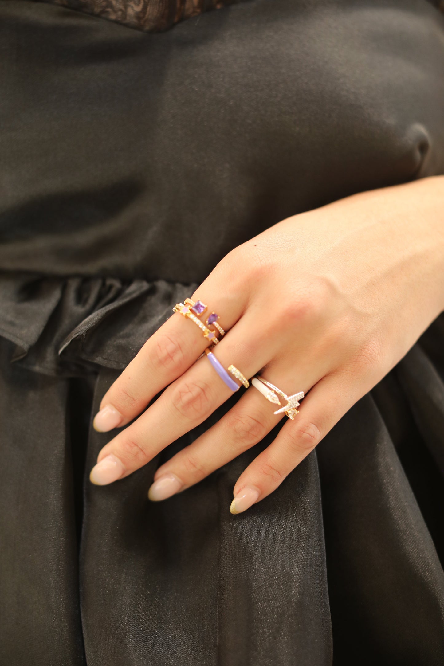 Open Tear Drop + Baguette Sterling Silver Ring Rings Mure + Grand Violet 