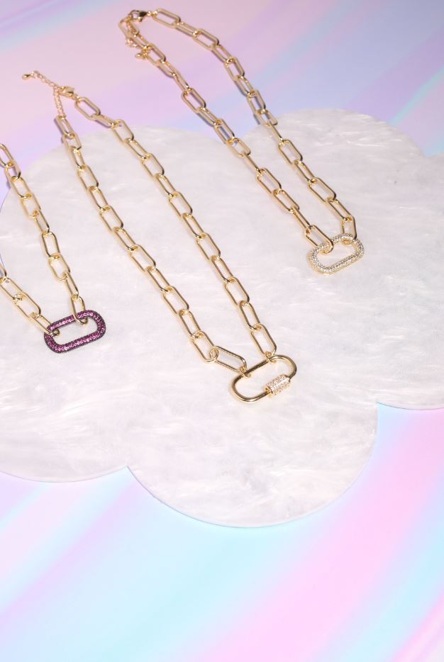 Gold Link Chain with Carabiner Necklace 