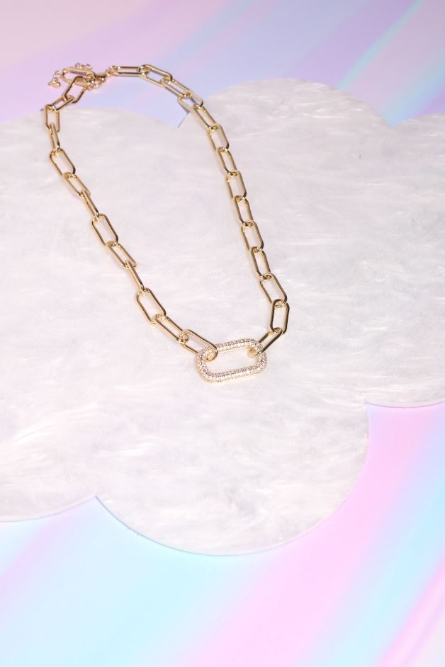 Paper Clip Chain Pave Crystal Carabiner Necklace | Mure + Grand White