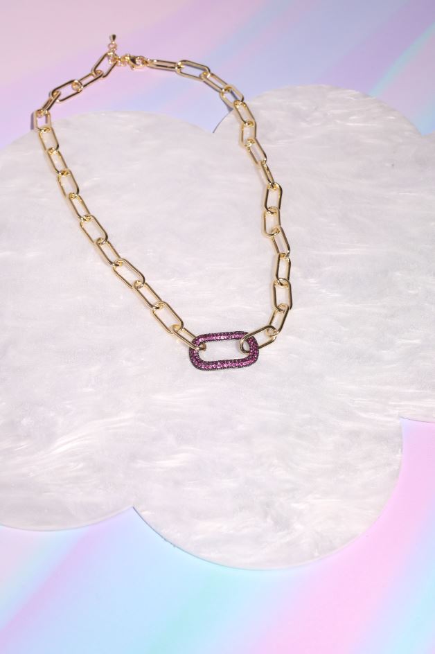 Paper Clip Chain Diamond Carabiner Necklace | Mure + Grand Gold