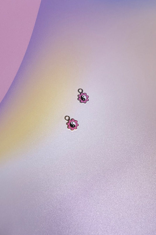 Pink Flower Yin Yang Enamel Dangle Charm Earrings Mure + Grand 