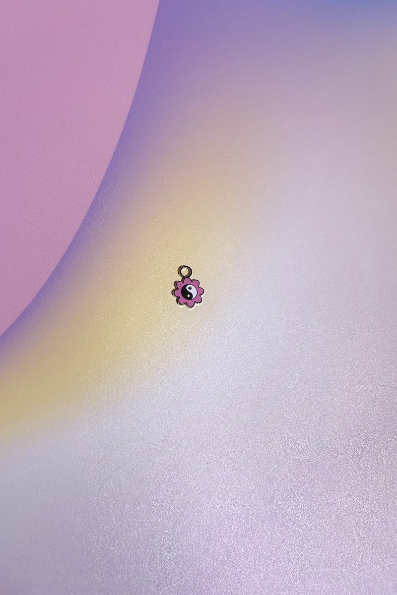 Pink Flower Yin Yang Enamel Dangle Charm Earrings Mure + Grand Silver 