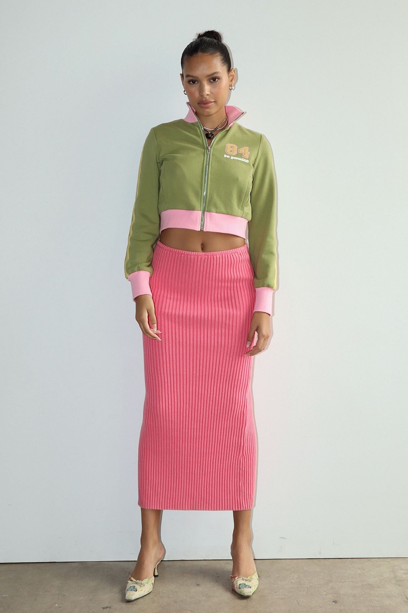 Pink Garment Washed Knit Skirt Clothing Bailey Rose 