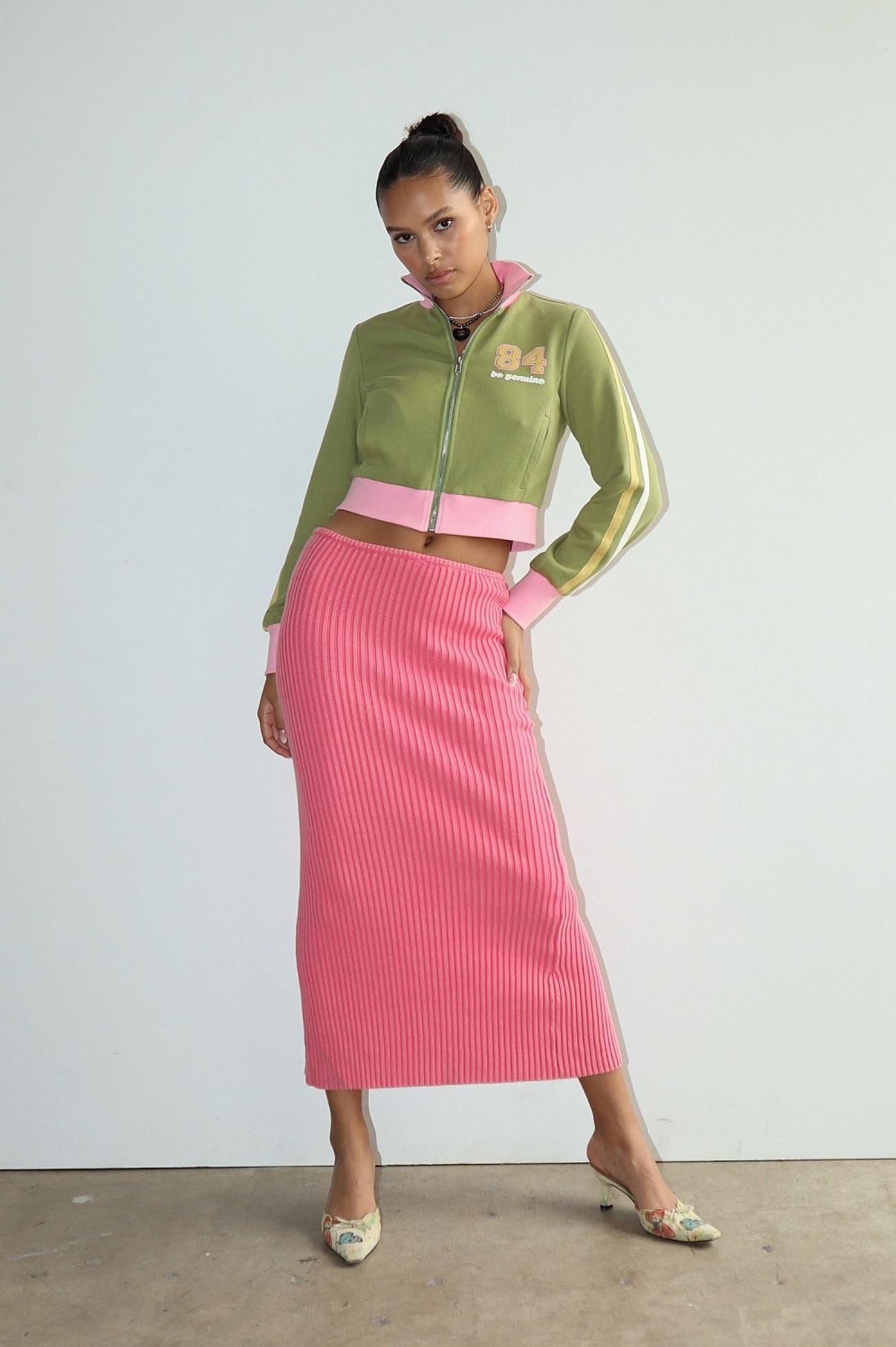 Pink Garment Washed Knit Skirt Clothing Bailey Rose 