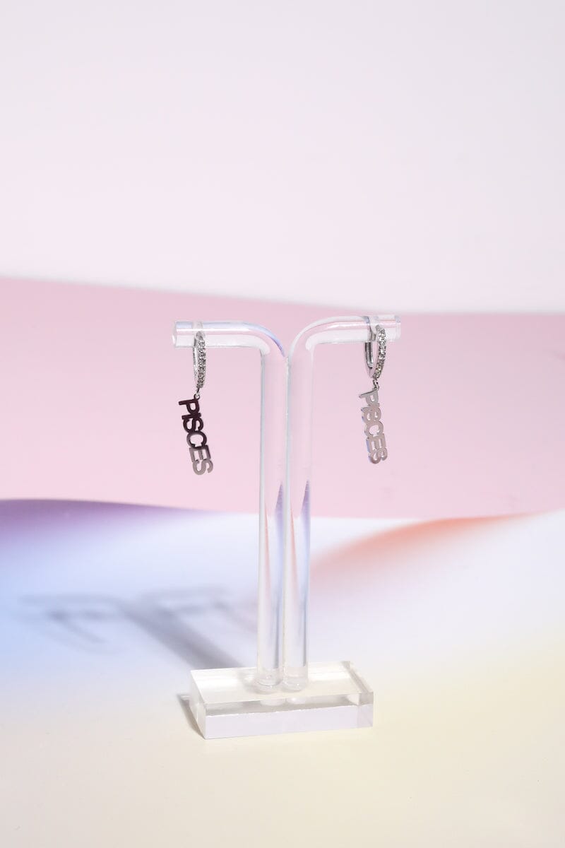 Pisces Crystal Zodiac Charm Dangle Earrings Earrings Mure + Grand Silver 