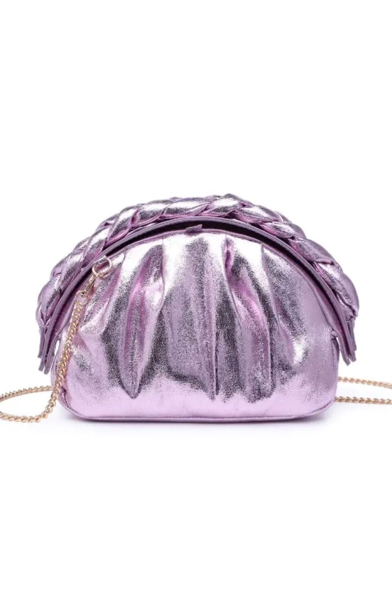 CLEMMIE | Cassis Satin Clutch Bag with Chain Fringe | Autumn Collection |  JIMMY CHOO US