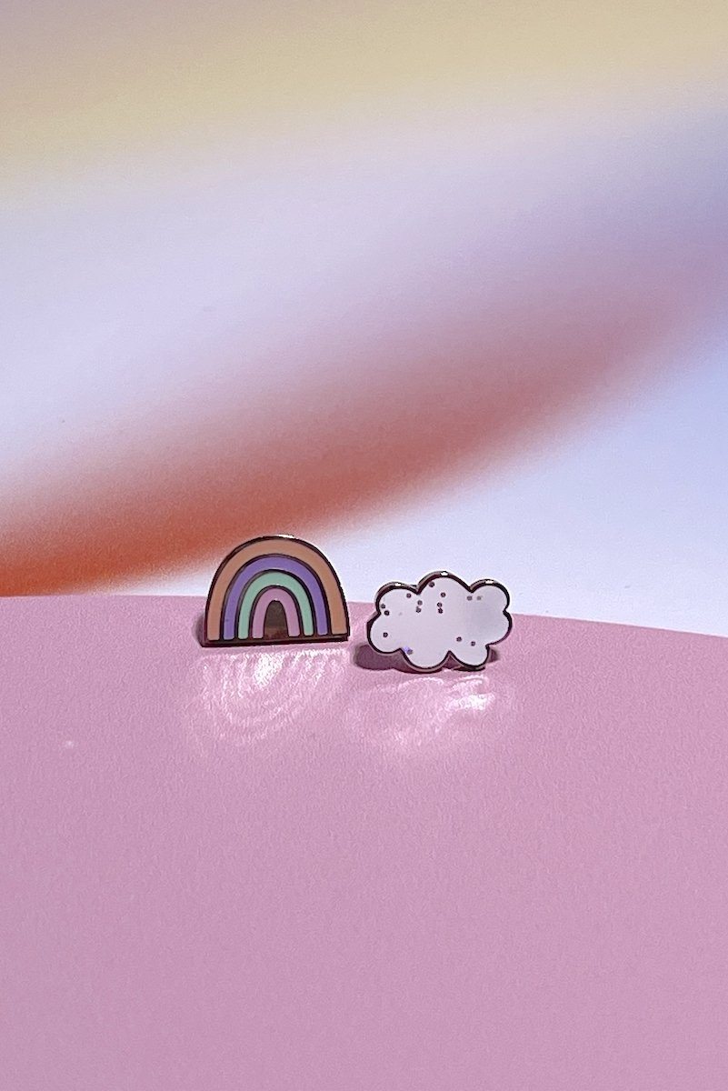 Rainbow + Cloud Enamel Charm Stud Earrings Earrings Mure + Grand 