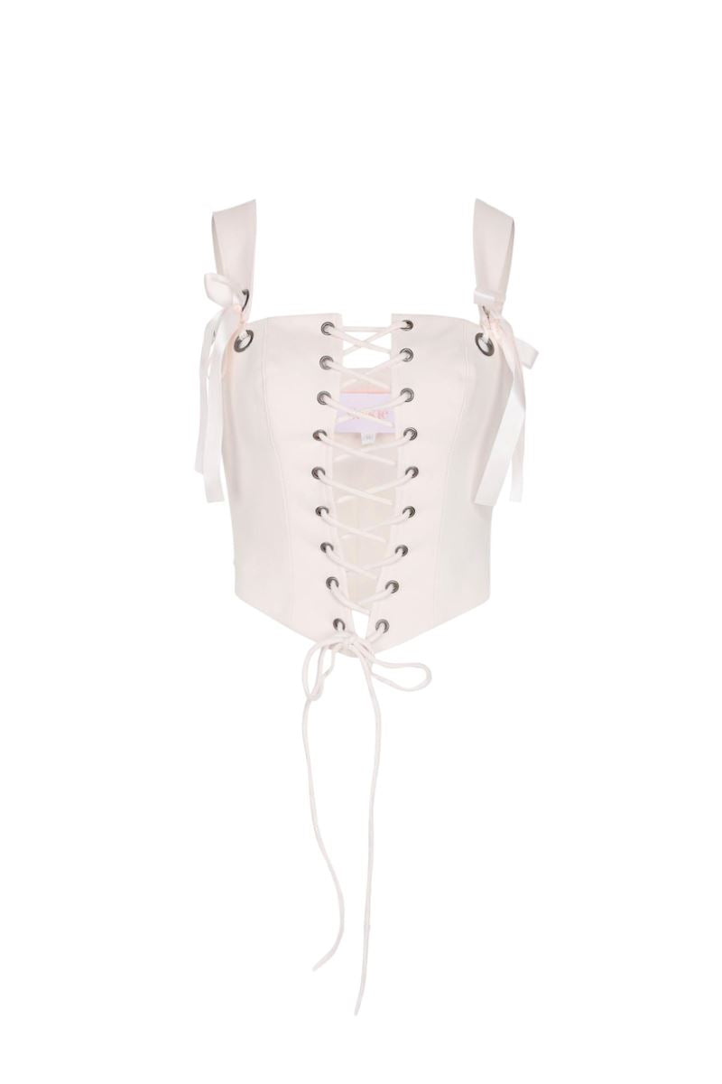Selkie Ribbon Corset Top in Strawberry Milk Clothing Selkie 