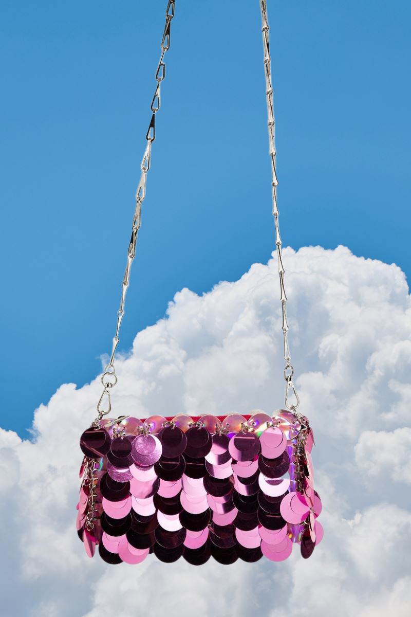 Sequin Shimmer Chain Mail Handbag Bag Fame Fuschia 