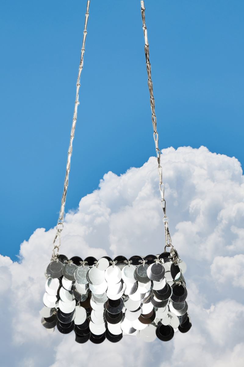 Sequin Shimmer Chain Mail Handbag Bag Fame Silver 