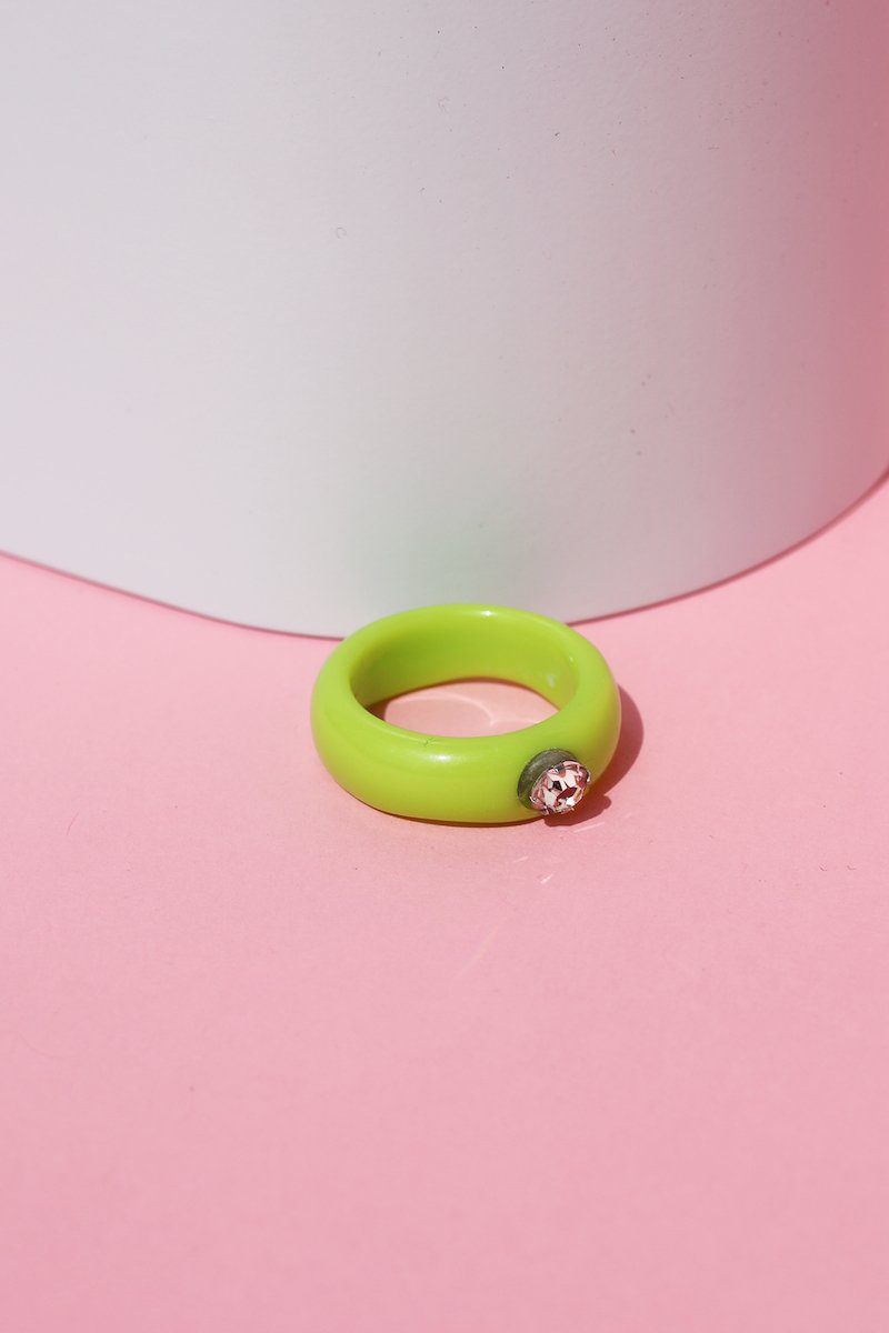 Small Colorful Rhinestone Resin Ring Rings Mulberry & Grand Lime 