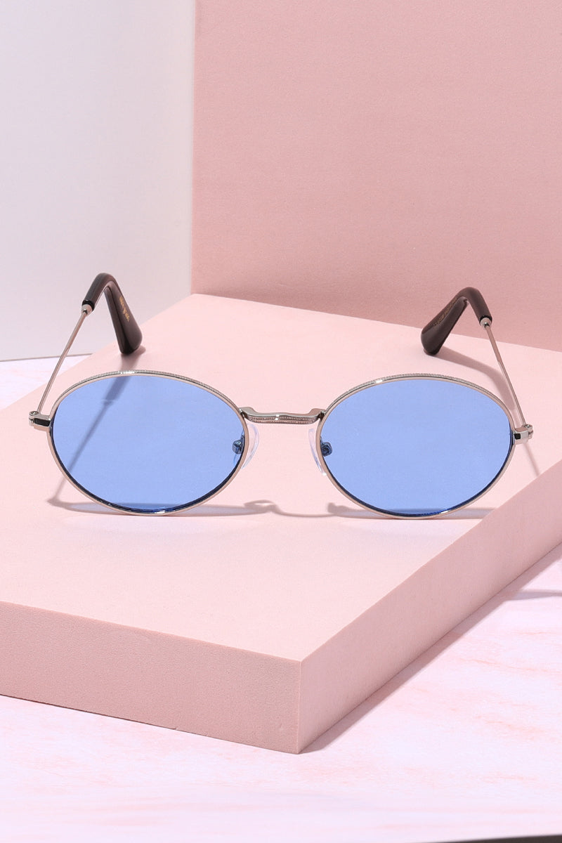 Sol Oval Metal Frame Sunglasses Sunglasses Mure + Grand Silver/Blue 