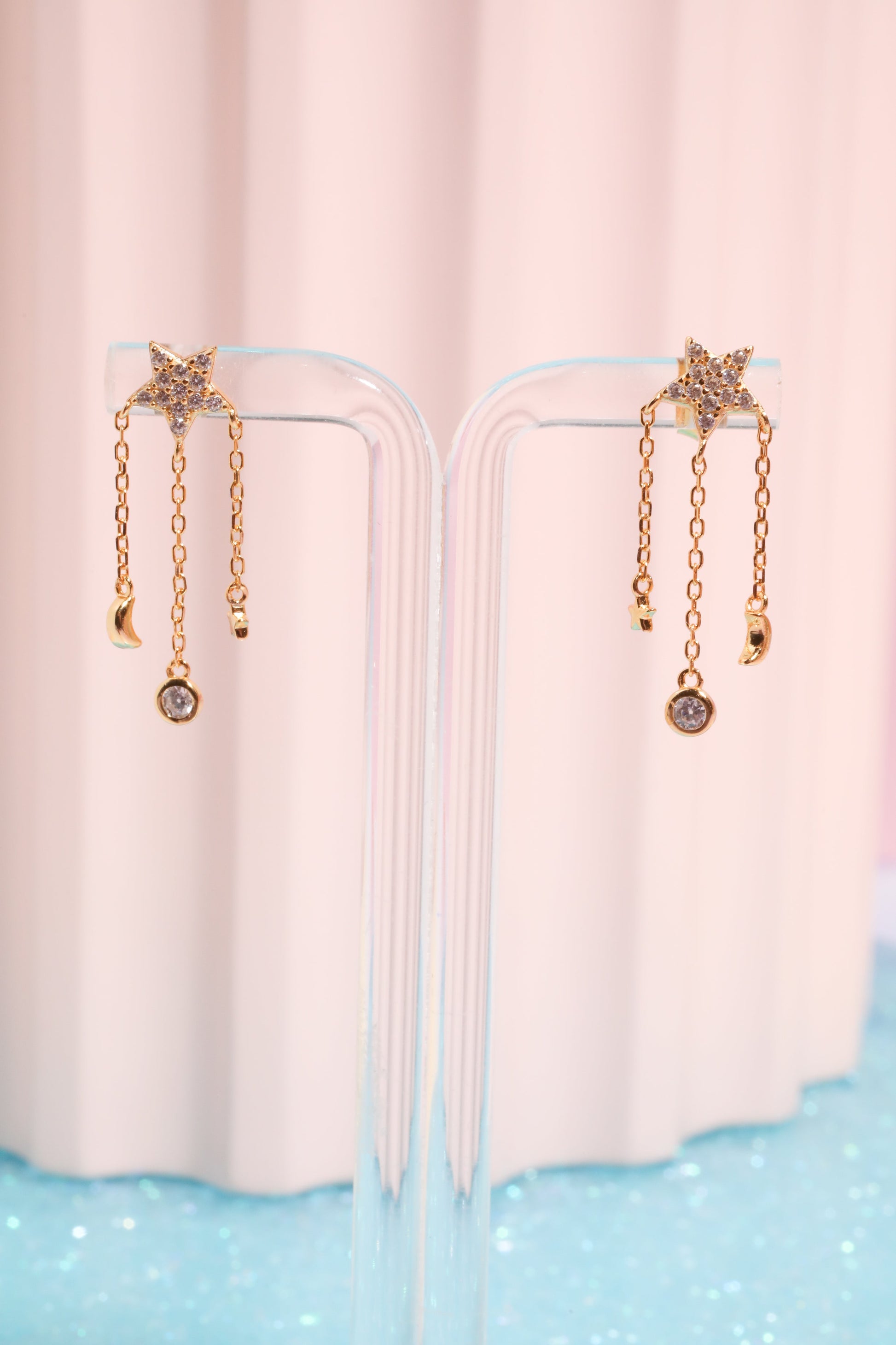 Star + Moon Sterling Silver Drop Earrings Earrings Mure + Grand Gold 