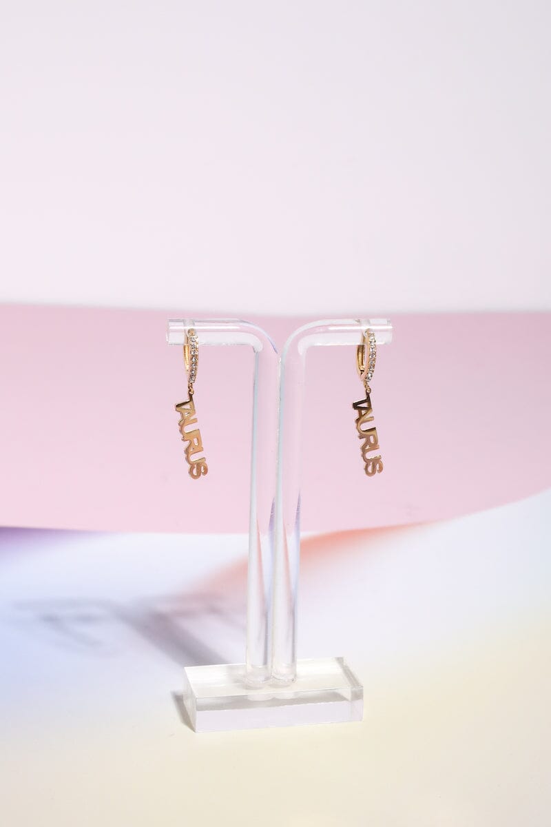 Taurus Crystal Zodiac Charm Dangle Earrings Earrings Mure + Grand Gold 
